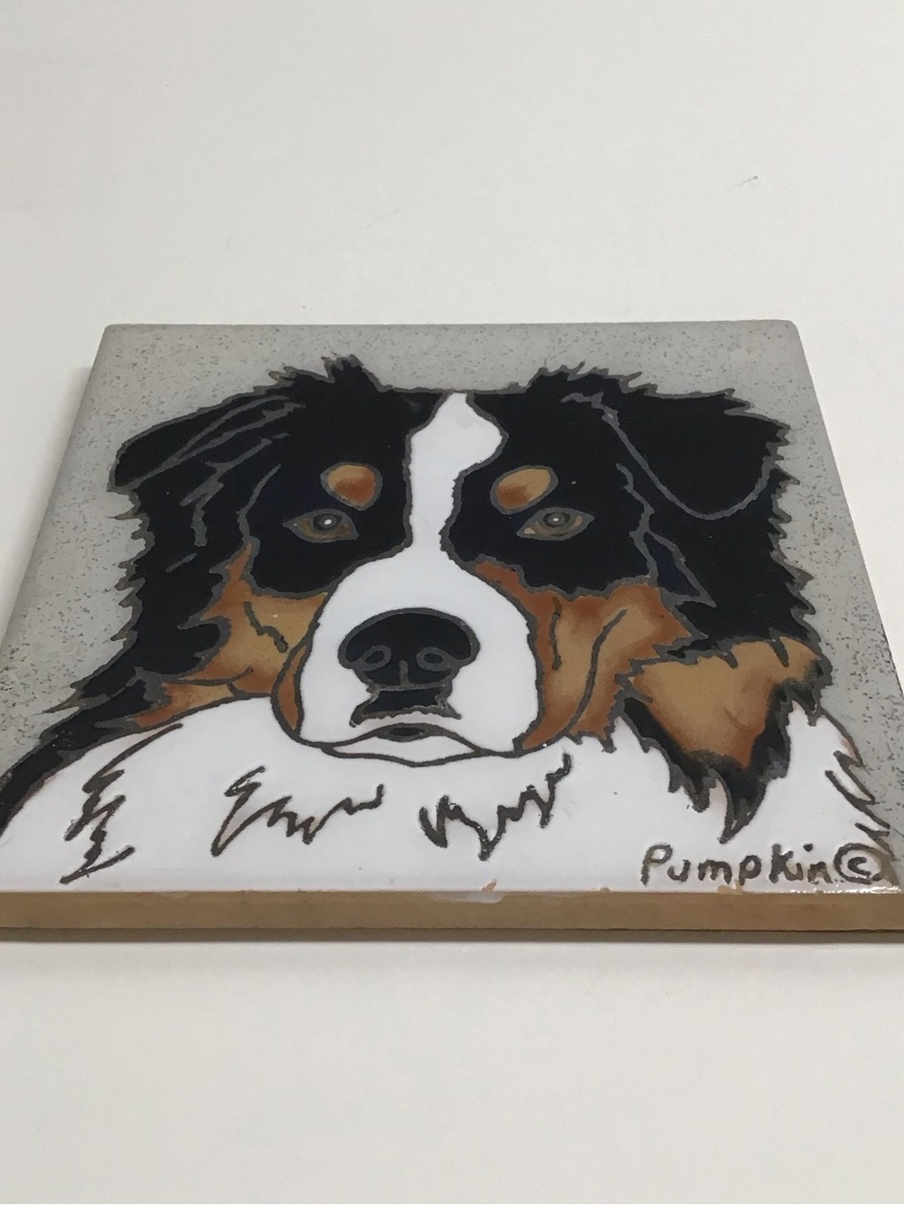 Australian Shepherd Dog Hand Painted Tile by Pumpkin 6x6โ Trivet Vintage *NOTE* - Picture 4 of 7